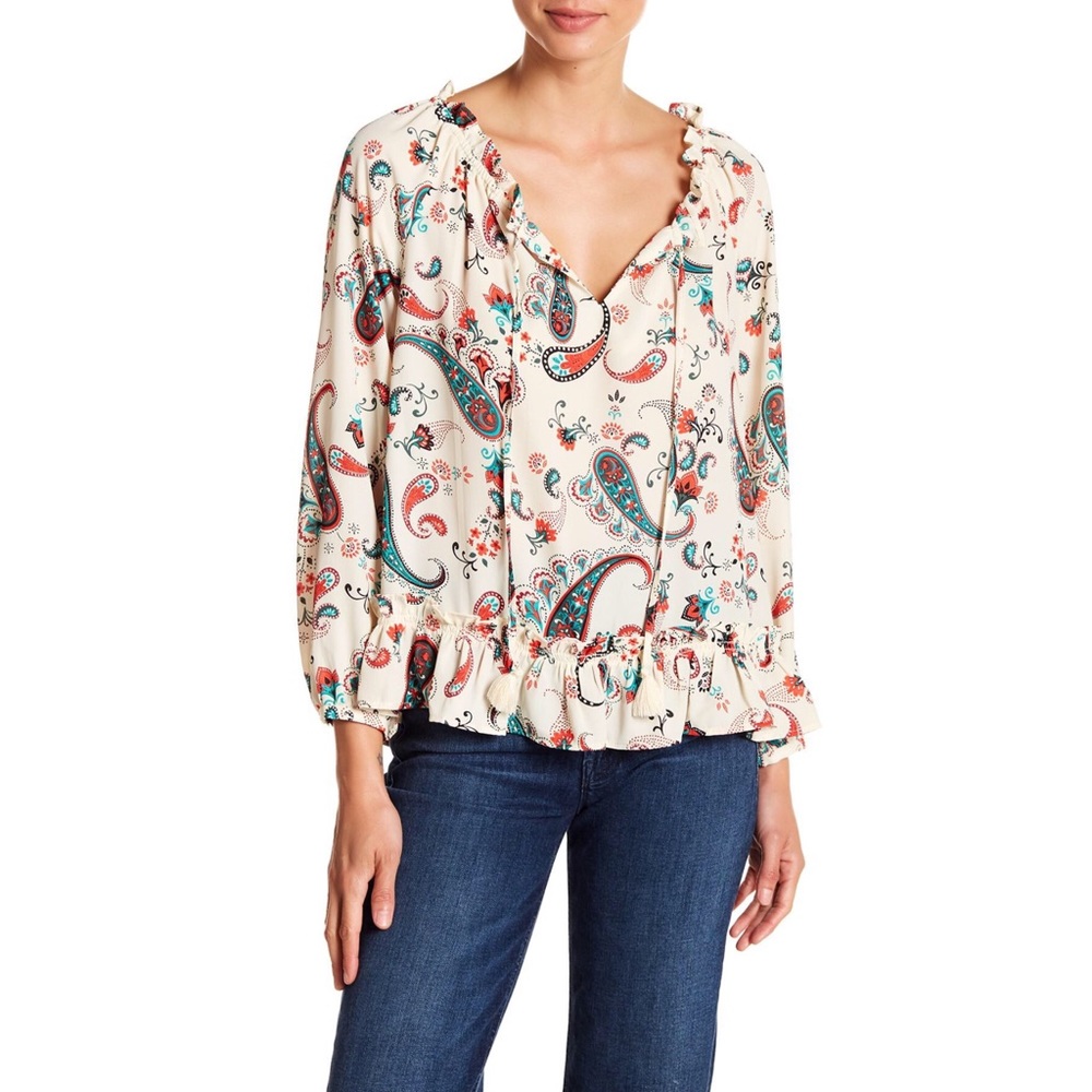 Nanette Lepore Paisley Print Tassel Tie Blouse
